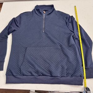 Woman's Navy Blue Quilted Sweatshirt with High Neck and Leather Zipper Pull XL